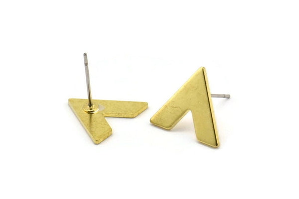 Brass Earring, 10 Raw Brass V Shaped Stud Earrings (15x13x1mm) M01239 A2240