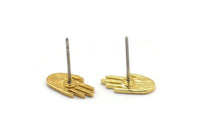 Brass Hand Earring, 12 Raw Brass Hand Stud Earrings (12x7x1mm) N1610