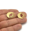 Brass Moon Charm, 10 Raw Brass Crescent Moon And Sun Shaped Charms With 1 Loop (23x23x0.60mm) A4048