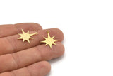 Brass Pole Star Charm, 24 Raw Brass, Brass Charms, Brass Pole Star Charms With 1 Loop (23x21x0.60mm) A4016