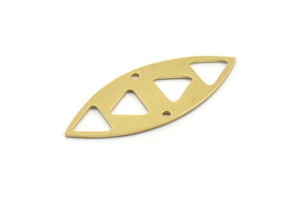 Brass Marquise Charm, 8 Raw Brass Triangle Pattarned Marquise Shaped Charms With 2 Holes, Connectors, Blanks (39x15x0.80mm) A4040