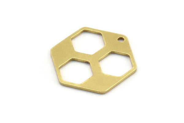 Brass Hexagon Charm, 10 Raw Brass Hexagon Shaped Charms With 1 Loop, Earring Findings, Geometric Charms (23x21x1mm) A4054