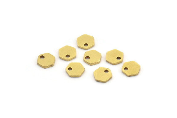Brass Hexagon Charm, 50 Raw Brass Hexagon Charms With 1 Hole (6x1mm) A4039