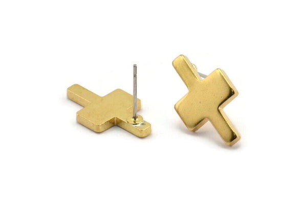 Brass T Earring, 8 Raw Brass T Shape Stud Earrings, Findings (20x12x2mm) D982 A1226