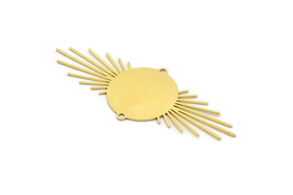 Brass Sun Charm, 8 Raw Brass Sun Charms With 2 Loops, Brass Sun Pendants (48x19x0.60mm) A4035