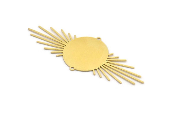 Brass Sun Charm, 4 Raw Brass Sun Charms With 2 Loops, Brass Sun Pendants (72x27x0.60mm) A4034