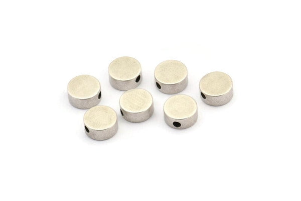 Silver Spacer Beads, 12 Antique Silver Plated Brass Spacer Connectors, Round Beads (8x3.6mm) D0210