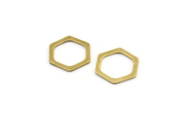 Brass Hexagon Charm, 12 Raw Brass Hexagon Shaped Rings, Connectors (18x16x1mm) A4043