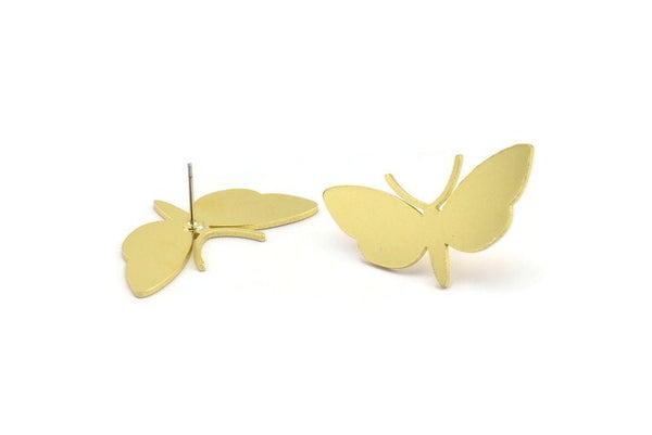 Brass Bug Earring, 4 Raw Brass Butterfly Shaped Stud Earrings, Insect Jewellery, Earring Findings (19x35x1mm) A3244
