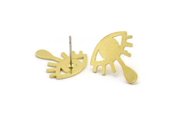 Brass Eye Earring, 8 Raw Brass Tears Shaped Stud Earrings (18x17x0.80mm) A3558