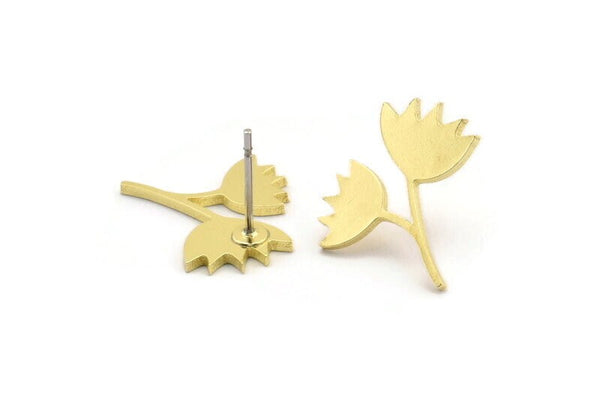 Brass Flower Earring, 8 Raw Brass Flower Shaped Stud Earrings (18x17x1mm) A3809