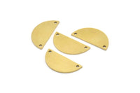 Semi Circle Charm, 8 Raw Brass Half Moon Charms With 2 Holes (28x13x1mm) A3833