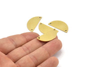 Semi Circle Charm, 8 Raw Brass Half Moon Charms With 2 Holes (28x13x1mm) A3833