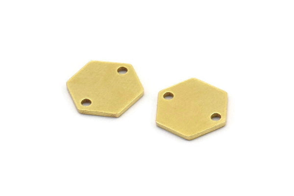 Brass Hexagon Charm, 12 Raw Brass Hexagon Connectors With 2 Holes (11x12x1mm) A3836