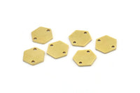 Brass Hexagon Charm, 12 Raw Brass Hexagon Connectors With 2 Holes (11x12x1mm) A3836
