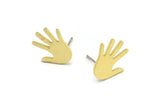 Brass Hand Earring, 8 Raw Brass Hand Stud Earrings (14x11x1mm) A3239