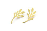 Brass Leaf Earring, 6 Raw Brass Leaf Stud Earrings, Findings (31x13x1mm) A3815