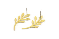 Brass Leaf Earring, 6 Raw Brass Leaf Stud Earrings, Findings (31x13x1mm) A3815
