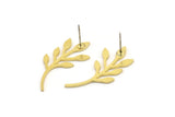 Brass Leaf Earring, 6 Raw Brass Leaf Stud Earrings, Findings (31x13x1mm) A3815