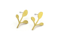 Brass Leaf Earring, 10 Raw Brass Leaf Stud Earrings, Findings (18x13x1mm) A3827