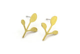 Brass Leaf Earring, 10 Raw Brass Leaf Stud Earrings, Findings (18x13x1mm) A3827