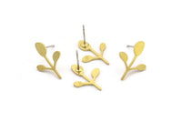 Brass Leaf Earring, 10 Raw Brass Leaf Stud Earrings, Findings (18x13x1mm) A3827