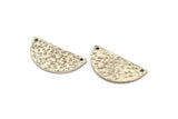 Hammered Half Moon, 4 Hammered Antique Silver Plated Brass Semi Circle Blanks with 2 Holes (30x15x1.2mm) N0390 H0133