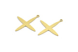 Brass Pole Star Charm, 12 Raw Brass, Brass Charms, Brass Pole Star Charms With 1 Loop (28x24x0.60mm) A4111