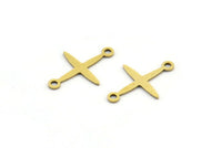 Brass Pole Star Charm, 50 Raw Brass, Brass Charms, Brass Pole Star Charms With 2 Loops, Connector Findings (16x12x0.60mm) A4117