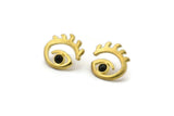 Brass Eye Earring, 4 Raw Brass Eye Stud Earrings (20x18mm) N2140