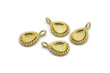 Brass Drop Charm, 6 Raw Brass Drop Charms With 1 Loop - Pad Size 6x8mm (15x11mm) N2068