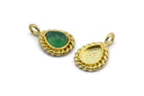 Brass Drop Charm, 6 Raw Brass Drop Charms With 1 Loop - Pad Size 6x8mm (15x11mm) N2068
