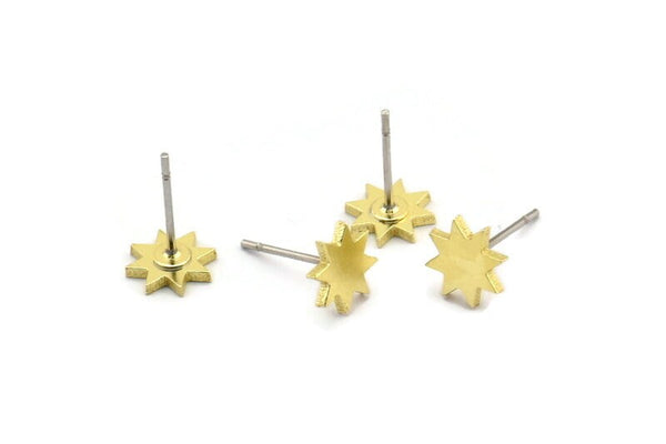 Brass Star Earring, 12 Raw Brass Star Shaped Stud Earrings (7x1mm) A3862