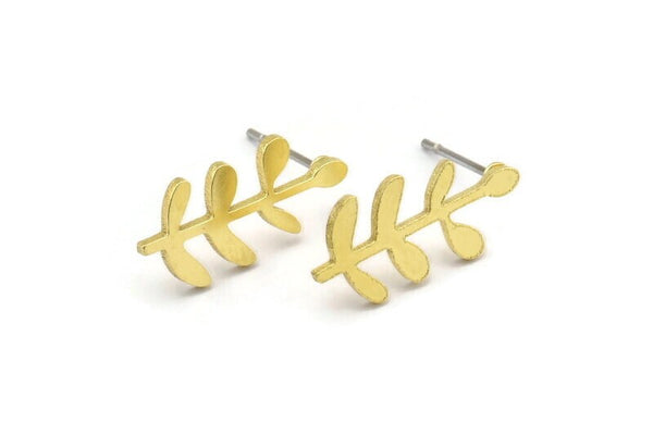 Brass Leaf Earring, 10 Raw Brass Leaf Stud Earrings, Findings (18x9x1mm) A3853