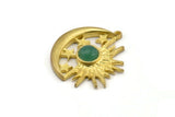 Brass Moon Charm, 2 Raw Brass Crescent Moon And Sun Charms With 1 Loop And 6mm Pad, Findings (25x23mm) N2119