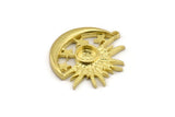 Brass Moon Charm, 2 Raw Brass Crescent Moon And Sun Charms With 1 Loop And 6mm Pad, Findings (25x23mm) N2119