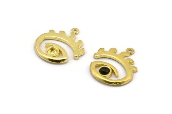 Brass Eye Charm, 4 Raw Brass Eye Shaped Charms With 1 Loop And 4mm Pad, Pendants, Earring Findings (22x19x1.4mm) N2147