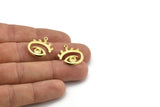 Brass Eye Charm, 4 Raw Brass Eye Shaped Charms With 1 Loop And 4mm Pad, Pendants, Earring Findings (22x19x1.4mm) N2147
