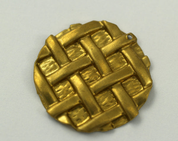 Vintage Raw Brass Round Textured 32 Mm Pendant