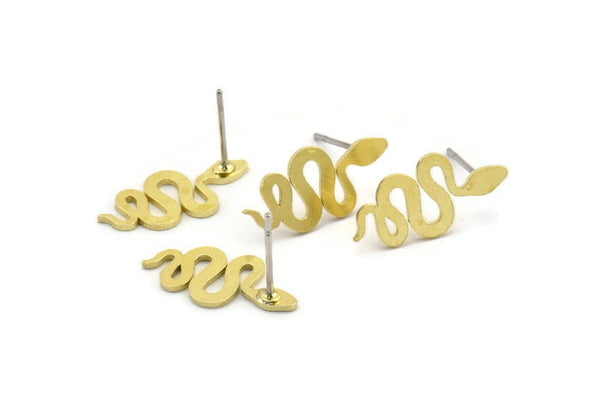 Brass Snake Earring, 12 Raw Brass Snake Stud Earrings (18x8x0.80mm) A2657