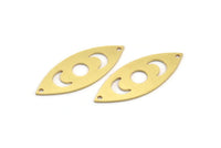 Brass Marquise Charm, 8 Raw Brass Crescent Moon Pattarned Marquise Shaped Charms With 2 Holes, Connectors (39x15x0.80mm) A4140