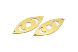 Brass Marquise Charm, 8 Raw Brass Crescent Moon Pattarned Marquise Shaped Charms With 2 Holes, Connectors (39x15x0.80mm) A4140