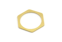 Brass Hexagon Charm, 12 Raw Brass Hexagon Shaped Rings, Connectors (26x23x1mm) A4146