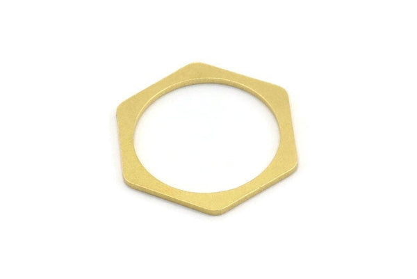Brass Hexagon Charm, 12 Raw Brass Hexagon Shaped Rings, Connectors (26x23x1mm) A4146