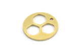 Brass Round Charm, 12 Raw Brass Hexagon Patterned Round Shape Charms With 1 Hole, Charm Pendants (17x1mm) A4145