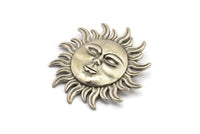 Gümüş Güneş Charm, Antik Gümüş Kaplamalı Pirinç Güneş Şeklinde Charm, 1 Döngülü (52x51mm) N2143 H1561