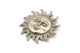 Gümüş Güneş Charm, Antik Gümüş Kaplamalı Pirinç Güneş Şeklinde Charm, 1 Döngülü (52x51mm) N2143 H1561
