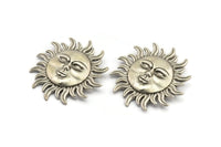 Gümüş Güneş Charm, Antik Gümüş Kaplamalı Pirinç Güneş Şeklinde Charm, 1 Döngülü (52x51mm) N2143 H1561