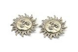 Gümüş Güneş Charm, Antik Gümüş Kaplamalı Pirinç Güneş Şeklinde Charm, 1 Döngülü (52x51mm) N2143 H1561