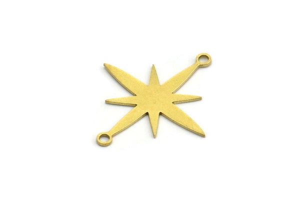 Brass Pole Star Charm, 24 Raw Brass, Brass Pendants, Brass Pole Star Charms With 2 Loops (26x23x0.60mm) A4106